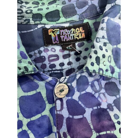 Tropical Tantrum Button Up Shirt Mens XL Blue Multicolor Print Hawaiian Tropical - Picture 2 of 7
